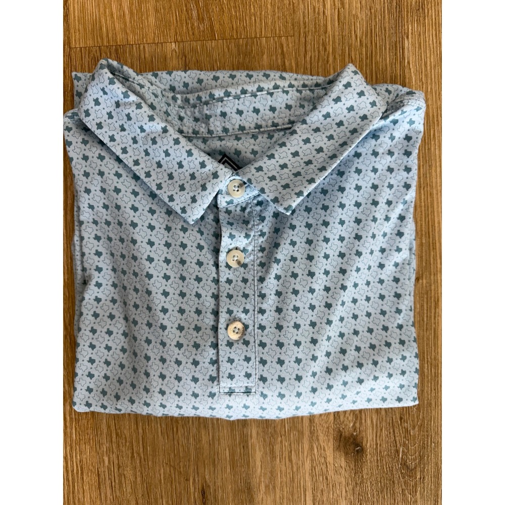 Burlebo Polo Shirt Mens XL Light Blue Texas State Map Print Performance Golf